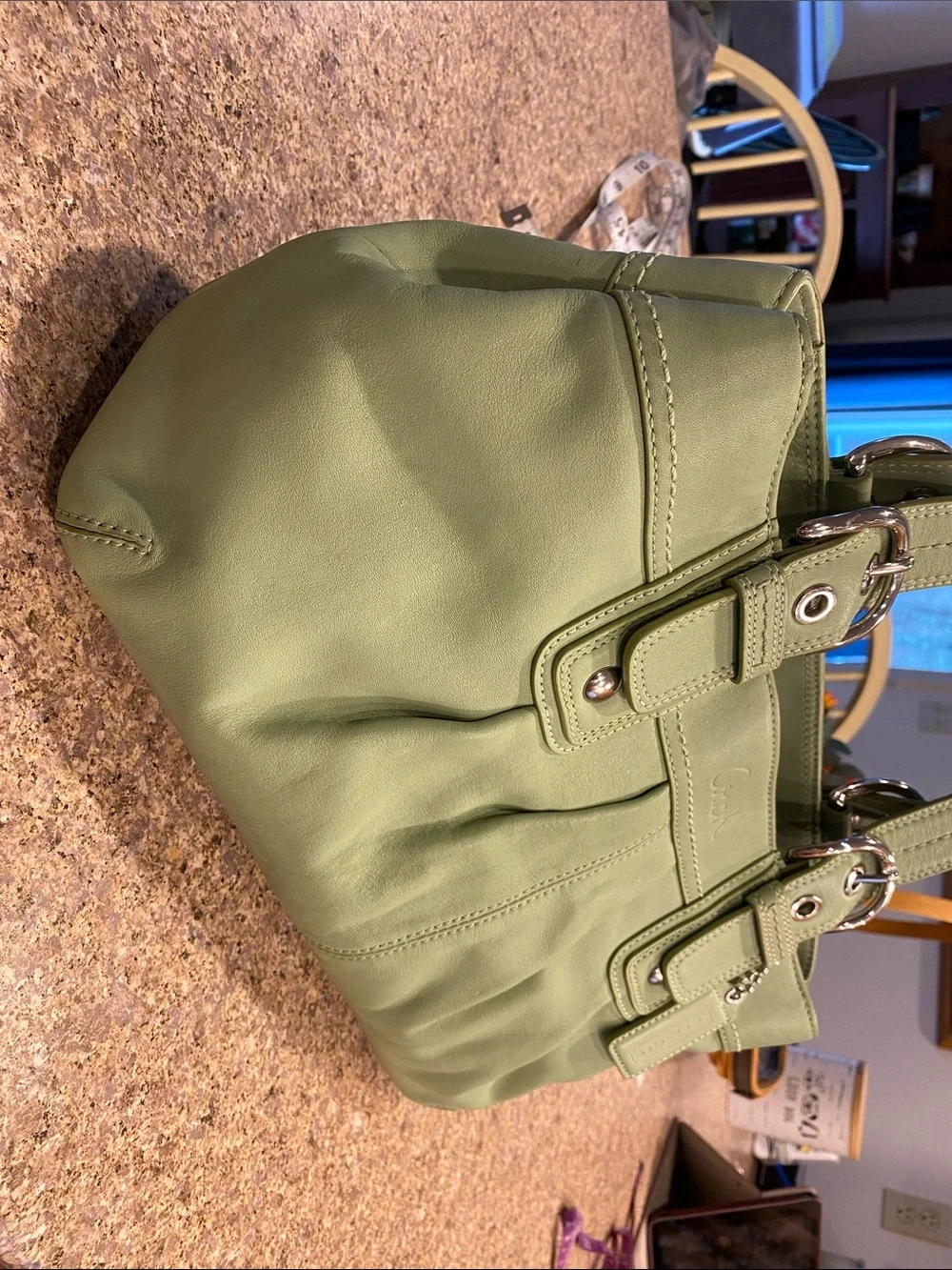 Coach Shoulder Leather Bag Purse Green F13732 Silver Colored Hardware - Picture 10 of 17